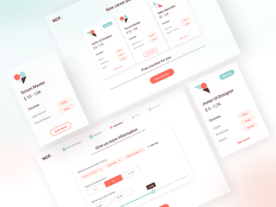NCP. - New Career Path platform branding career clean courses design desktop filter hiring job job listing new orange pill stepper steps subscription survey ui ux