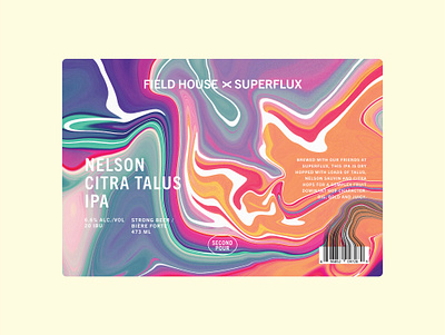 Field House x Superflux Nelson Citra Talus IPA abstract beer beer label beer packaging brewery citra collab colorful craft beer craft beer label field house first pour label mix pack mixing nelson packaging second pour superflux swirl