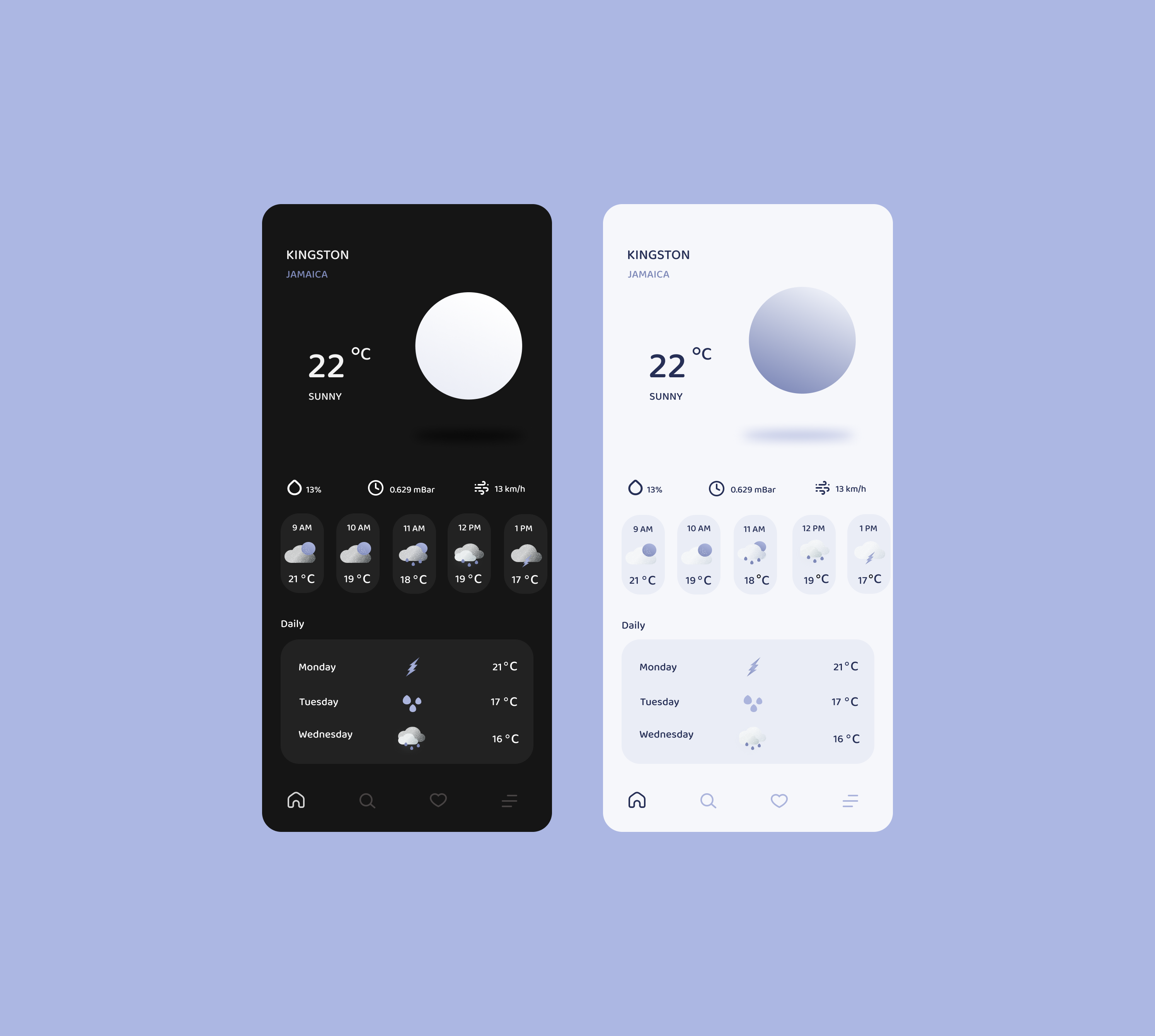 Example of Light and dark themed Weather App