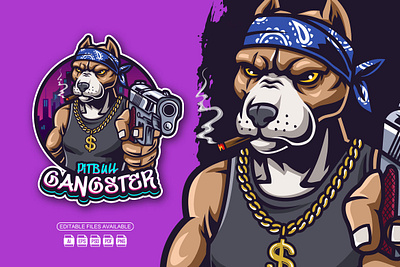 Pitbull Gangster Mascot Logo branding cartoon cartoon logo design graphic design illustration logo mascot mascot logo