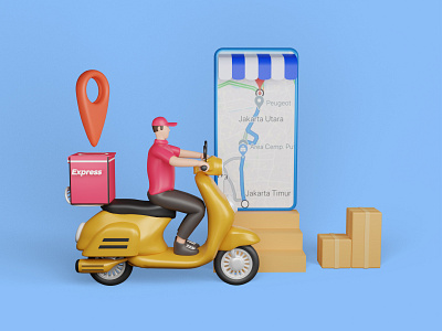 Delivery Service 3d 3d character 3d illustrations 3d model 3d rendering box branding courier delivery fast illustration order parcel scooter service shipping transportation ui ui design web design