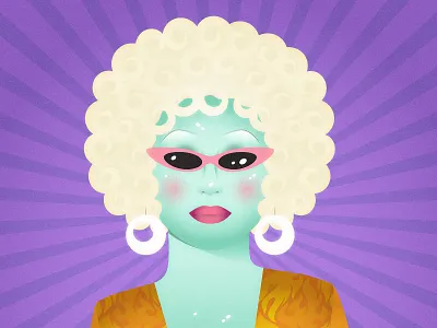 Juno Birch 60s 70s alien blonde character clean design drag drag queen gay green illustration juno birch lgbt portrait purple queen queer trans vector
