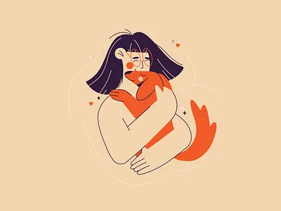 Doggie hug 2d adopt best friend character design dog doggie doggie hug family flat fox friendship hug illustration linear orange