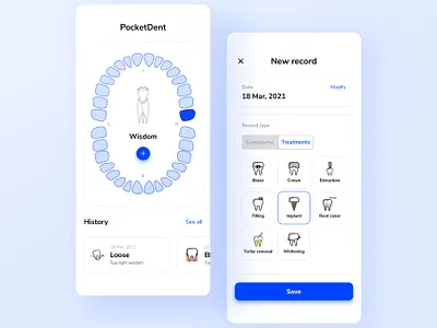 Dental Records App UI app apple application dent dental design health history ios records teeth tooth ui ui design uiux