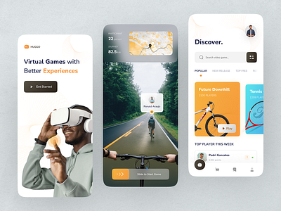 HUGGO - VR for Video Game 3d app ar bicycle bike clean design downhill futuristic game games ios map mobile product design ui ux video game virtual reality vr