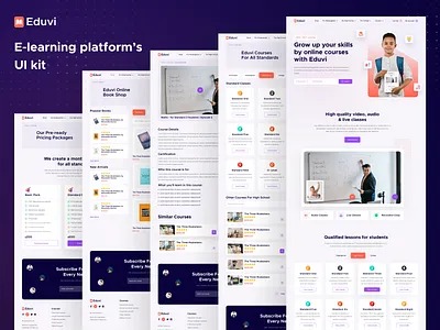 E-learning Web UI Kit -Eduvi course courses web platform e learning platform education educational website elearning landing page elearning ui design elearning application halal halal design development kit landing page ui kit learning platform online learning online school study uiux design web landing page web ui kit website design