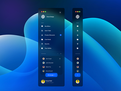 Dashboard Navbar UI blue collapse dark dark blue theme darktheme dashboard inspiration ios mac messages navbar notification ui uidesign uiux