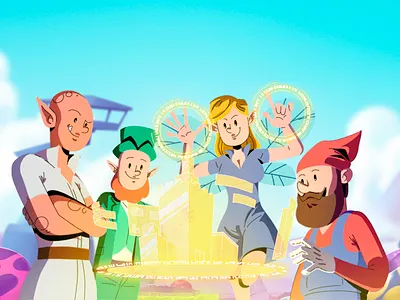 Squad 2d 2dart amdocs art branding cartoon character flat illustration vector