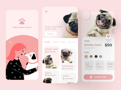 Pet adoption app ui 2021 trend adoption app branding color design figma illustration logo pet ui ux vector