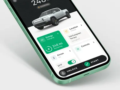 Rivan detail app concept app auto car dashboard ev green mobile rivian tesla ui unlock