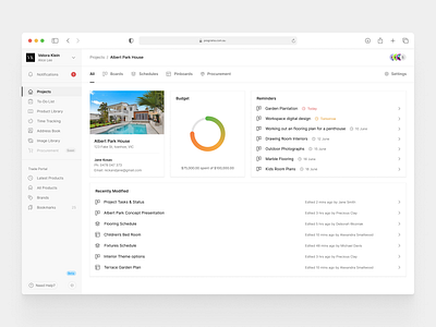Project - Home app boards budget dashboard designagency graph interior design pinboards project management reminder schedule todo ui ux web