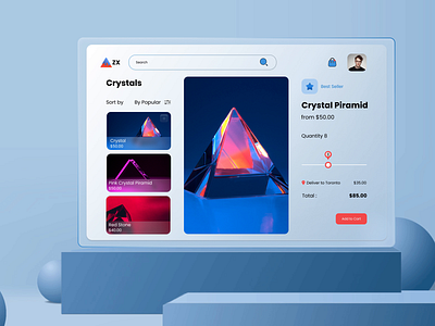 Impeccable UI Designs for a Perfect Crystal Ordering Web App bitcoin blockchain crypto crystal gem glow gradient icon illustration light noise pyramid reflection retro shine vintage