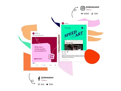 Infographic of Elementor Over 5 Years - Social branding design elementor facebook illustration infographic instagram social social media web creator website builder wordpress