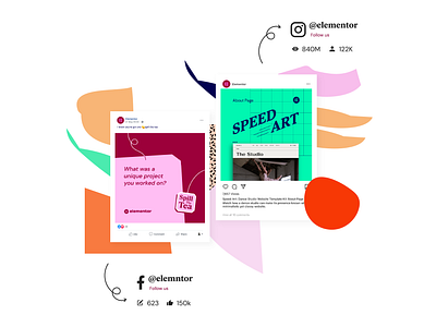 Infographic of Elementor Over 5 Years - Social branding design elementor facebook illustration infographic instagram social social media web creator website builder wordpress