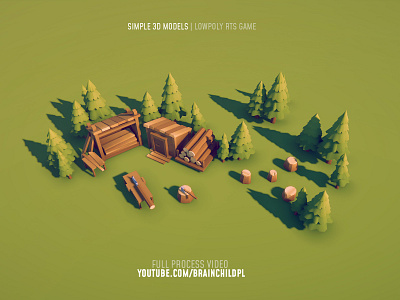 lowpoly 3d models RTS / City Builder | Youtube.com/brainchildpl 3d building 3d model 3d modeling blender building citybuilder concept art design digitalart game game art game model low poly lowpoly lowpoly environment lowpoly tree pine tree rts unity woodcutter