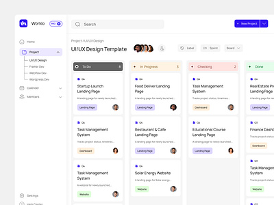 Workio - Task Management Dashboard board dashboard design kanban management platform project taks task board tasks team app track tracking ui design uiux user experience user interface ux