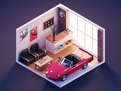 Car Showroom 3d alfa romeo blender car diorama illustration isometric italian render room showroom