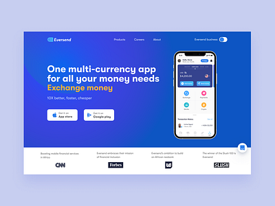 Eversend landing page branding design figmadesign fintech fintechui landingpage product design uidesign ux design web webdesign