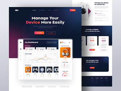 DVC - Gadget Management Landing Page Website admin dashboard admin panel admin template chart dashboard dashboard app dashboard ui device gadget home page landing page modern smartphone stats technology ui ux web web design website design