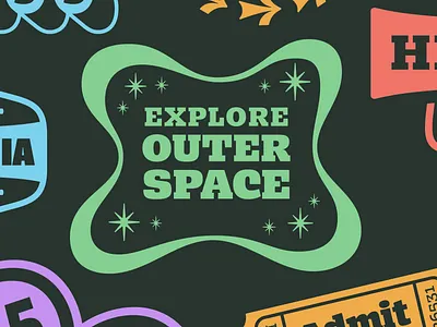 Badge #2 badge bezzia exploration planetarium slab serif space stars