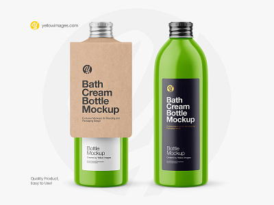 Glossy Bottle with Kraft Label Mockup balsam beauty bottle bottle mockup bubble bath bubblebath design drink bottle healthcare kraft label lotion mock up mock up mockup pack package packaging paper label psdmockup yellow images