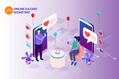 Isometric Online Dating Vector Illustration 3d 3d animation 3d art 3d illustration app concept design illustration isometric landing landing page logo page pages ui ux web web design web development website