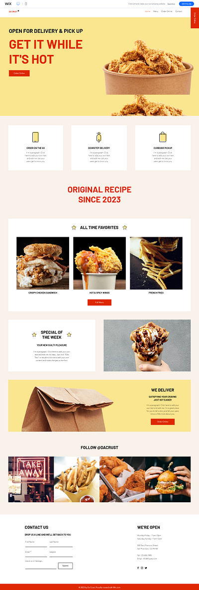 WIX Fast Food Restaurant Website Design fast food food delivery website logistics website restaurant restaurant ui design wix restaurant website