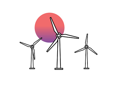 Kansas clean design flat green energy illustration nature setting sun simple sketch sun wind wind turbine