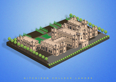 Isometric Illustration- Aitchison College Lahore 3d model architecture design flat graphic design icon illustration isometric design minimal