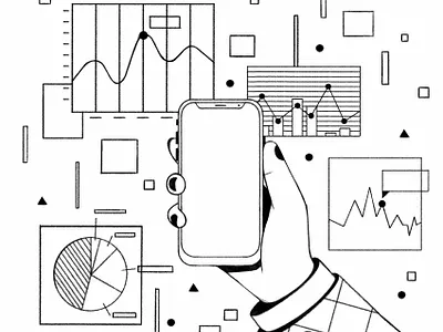 Flying finance graphics data finance financial graphic graphic design hand illustration phone pie chart sketch statistic