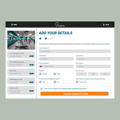 PureGym Sign-up Page Re-Design booking booking system design fitness fitness website gym sign up gym website pure gym training workout