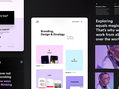 Small agency website, concept agency bold creative agency dark dark mode design agency gradient homepage landing page lil agency marketing maxx purple trengo ui