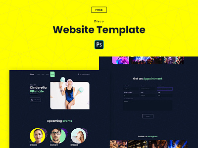 Freebie | Disco Website Template clean creative dark design disco entertainment free freebie illustration template ui web design webdesign website wordpress