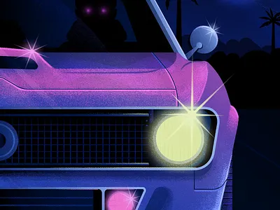 Late-Night Drive camaro car horror illustration landscape neon