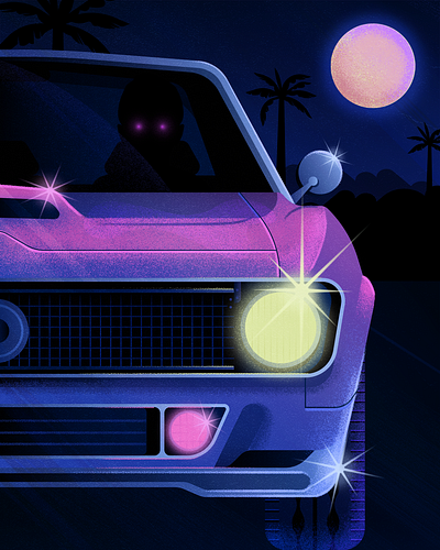 Late-Night Drive camaro car horror illustration landscape neon