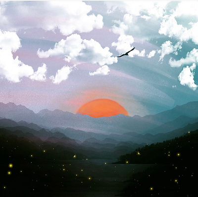 Fireflies at Sunset abstract applepencil fireflies illustration ipad landscape mountains procreate