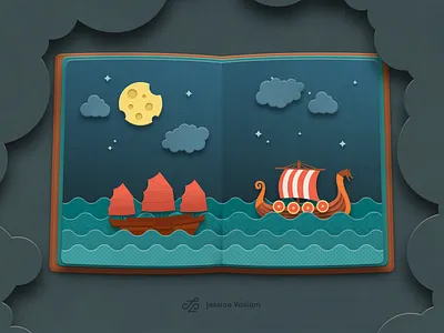 Sea route book book illustration illustration paper cut papercraft papercut photoshop sailing ship sea ship