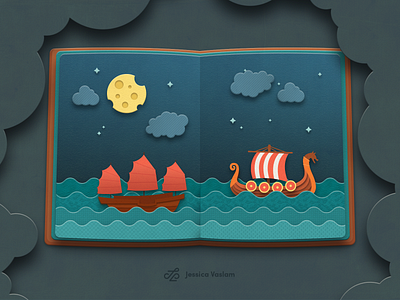 Sea route book book illustration illustration paper cut papercraft papercut photoshop sailing ship sea ship