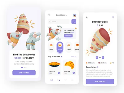 Mobile App - Bakery Shop app bakery bakery app birthday app birthday cake cake app cake shop clean ui colorful cookies app desserts food app foodies foodies app minimalist mobile app shopping app sweet ui design ux design