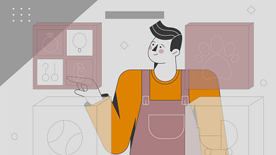 Proper selection app buttons cartoon character choice choose design development graphic design illustration look up man people platform press screen service tap technology user