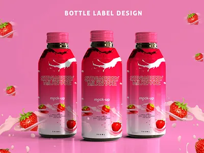 Bottle label Design 3d animation bottle label design branding graphic design juce bottle label design logo logo design milk motion graphics packing label pancaking label product label strawberry ui water label