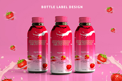 Bottle label Design 3d animation bottle label design branding graphic design juce bottle label design logo logo design milk motion graphics packing label pancaking label product label strawberry ui water label