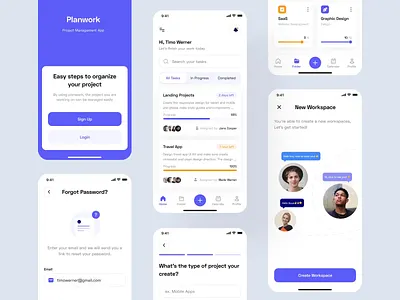 Planwork - Project Management App UI Kit motion graphics ui