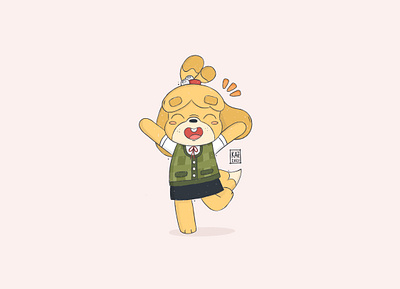 Isabelle しずえ animal crossing cartoon character design cute dog fan art fanart gaming illustration isabelle new horizons nintendo switch procreate shizue sketchbook しずえ