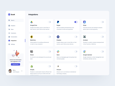 Scrolt: Dashboard Integration Page clean design figma integrations ui webdesign