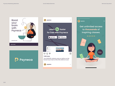 Psyneca - Branding for Educational Platform banners brand guidelines brand identity branding dribbble dribble education halo halo lab identity logo logotype marketing packaging remote smm social media study