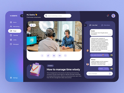 Virtual events web app app application dark mode design event figma online translation ui ux video virtual virtual event web web app
