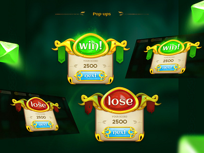 Game Win, Lose pop-ups art button cardgame celtic digitalart fantasy game gameart gameicon gameui illustration lose pop up ui win