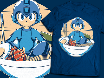 Blue Robot Ramen creative design game gamer gaming geek geeky illustration japanese art mega man merch ramen redbubble retro gaming rockman shirt t shirt tee the blue bomber vector video games