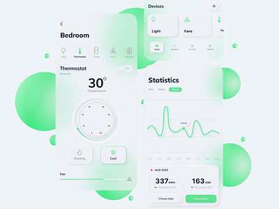 Smart home mobile application app application bright design clean design green ideas light mobile smart home statistics temperature ui ux welcome